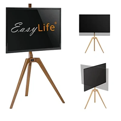 Abbildung von EasyLife TV Stativ Holz Staffelei Tripod Studio Stand bis 65&#039;&#039; Zoll &amp; 40 kg Fernseher/Monitor, schwenkbar, höhenverstellbar, Kabel Management, VESA 400x400 (Schwarz/Nussbaum)