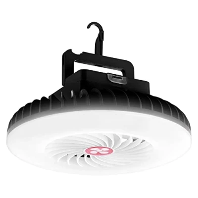 Abbildung von Semptec Urban Survival Technology Camping Ventilator: 3in1 Akku LED Licht &amp; Ventilator mit USB Powerbank, Ø 16,6 cm, 300 lm (Mobiler Ventilator, Deckenventilator Outdoor, Tischleuchte Batterie)