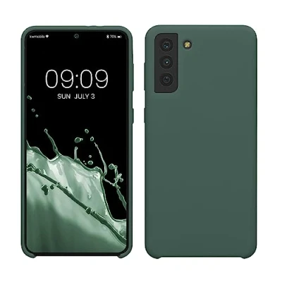 Abbildung von kwmobile Hülle kompatibel mit Samsung Galaxy S21 Plus Silikon Handy Case Handyhülle weiche Oberfläche kabelloses Laden Tannengrün