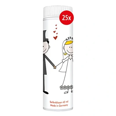 Abbildung von PUSTEFIX Seifenblasen Set I 25 x Klassik 42ml Hochzeit Comic Bunte Hochzeits Bubbles Made in Germany für Hochzeit, Standesamt, Polterabend, Kinder Geburtstag 42 ml Vorteilspack