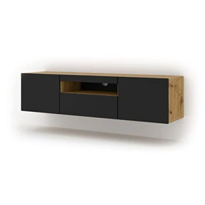 Abbildung von BIM Furniture Lowboard TV Schrank Aura 150 cm Hängend oder Stehen universal Unterschrank Fernsehschrank Board Sideboard HiFi Tisch Hängender (Artisan Eiche und Schwarze Matte mit LED)