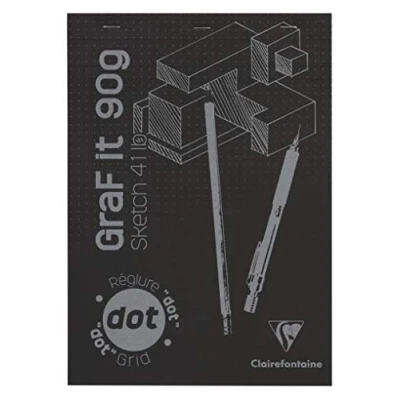 Abbildung von Clairefontaine 96844C Skizzenblock Graf it, DIN A4, 21x29,7 cm, 80 Blatt, 90g, DOT Lineatur, geheftet, ideal für Trockentechiken, 1 Stück, Schwarz