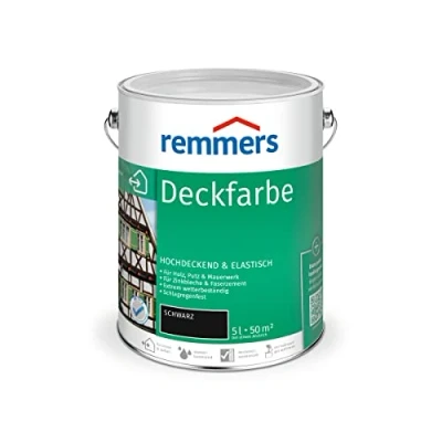 Abbildung von Remmers Deckfarbe schwarz, 5 Liter, für innen und außen, Wetterschutzfarbe viele Untergründe, hochdeckend, wetterfest