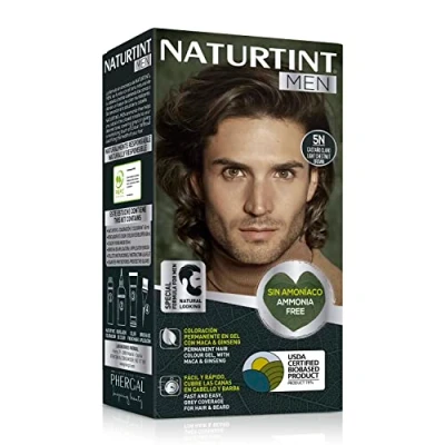 Abbildung von Naturtint Men Biobasiert Ammoniakfreie permanente Färbung für Männer 100% graue Haare &amp; Bartfärbung Natürliche lang anhaltende Farbe Inhaltsstoffe 5N Hellbraun…