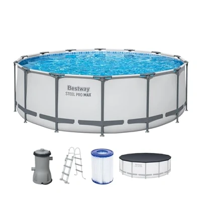 Abbildung von Bestway Framepool &quot;Steel Pro MAX™&quot;, (Komplett Set), 5 tlg. Frame Pool mit Filterpumpe Ø 457x107 cm, lichtgrau
