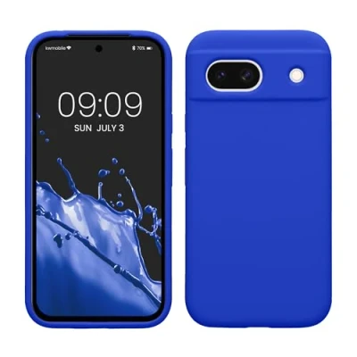 Abbildung von kwmobile Hülle kompatibel mit Google Pixel 8a Silikon Handy Case Handyhülle weiche Oberfläche kabelloses Laden Baltik Blau