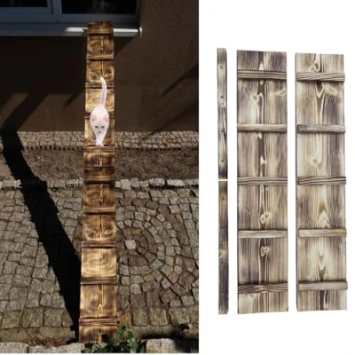 Abbildung von QLS Haustiertreppe Katzenleiter Geflammt und Geölt (VARIANTEN zur Auswahl), Katzentreppe Katzenstufe für Balkon 1 bis 7m mit Verbindungsstücken