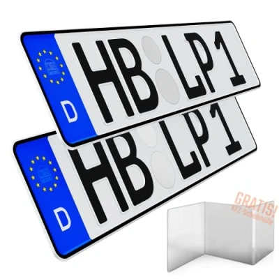 Abbildung von 2 Stück KFZ Kennzeichen 42cm x 11cm Nummernschild 420 110mm Wunschkennzeichen DIN zertifiziert Autokennzeichen auch für Fahrradträger Anhänger LKW Wunschprägung amtliches Autoschild