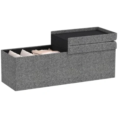 Abbildung von HOMCOM Sitzbank mit Stauraum, faltbar Polsterbank separaten Behältern, Bettbank Leinenoptik, Sitztruhe für Flur Schlafzimmer Wohnzimmer, 110 x 38 cm Dunkelgrau