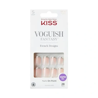 Abbildung von KISS Voguish Fantasy Sculpted French Nails, künstliche Fingernägel, Pink, kurze Länge, Square Form