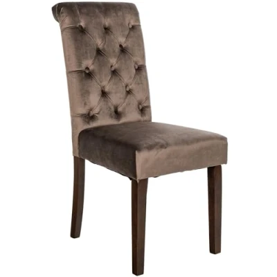 Abbildung von CLP Esszimmerstuhl Lisburn I Samt Stoff Polsterstuhl Gesteppt Chesterfield Design, Farbe:braun, Material:Samt