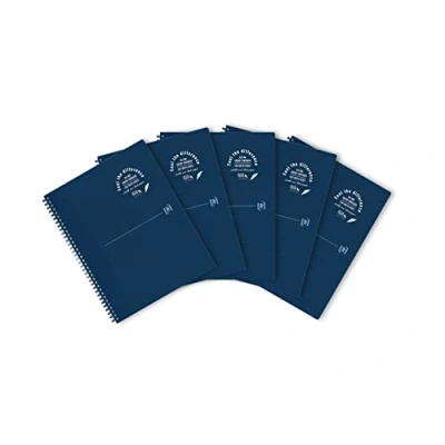Abbildung von Oxford Origins Notizbuch mit doppelter Spiralbindung, liniert, A4+, 140 Seiten, Blau, SCRIBZEE kompatibel, 5 Stück