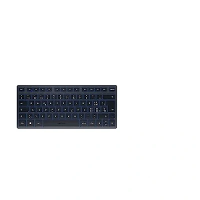 Abbildung von CHERRY KW 7100 MINI BT, Kompakte Multi Device Tastatur mit 3 Bluetooth Kanälen, Schweizer Layout (QWERTZ), Flaches Design, inkl. Transporttasche, Slate Blue