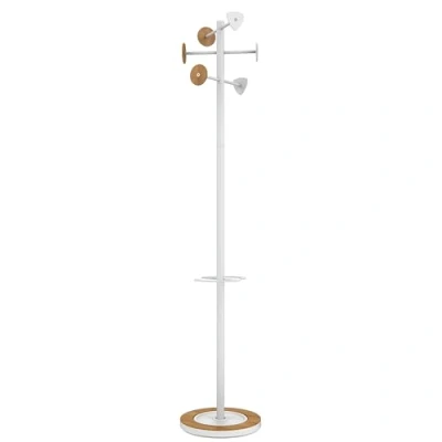 Abbildung von unilux Kleiderständer BORA BAMBOO weiß, bambus 38,0 x 178,0 cm 6 Haken