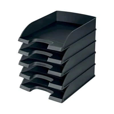 Abbildung von Leitz Briefkorb Standard A4, 5er Pack, Briefablage in Premium Qualität, Stapelbare Ablagefächer als Schreibtisch Organizer, Kombinierbar mit Plus Serie, Schwarz, 52270095
