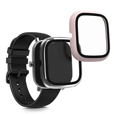 Abbildung von kwmobile 2X Cover kompatibel mit Huami Amazfit GTS 2 Mini Hülle Fullbody Fitnesstracker Case Set aus Glas Vintage Pink Transparent