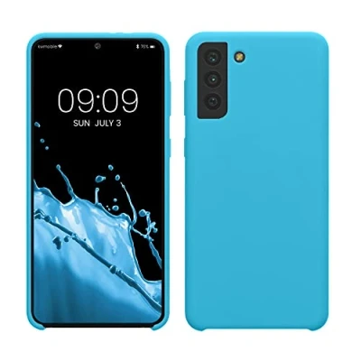Abbildung von kwmobile Hülle kompatibel mit Samsung Galaxy S21 Plus Silikon Handy Case Handyhülle weiche Oberfläche kabelloses Laden Hellblau