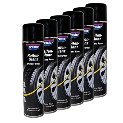 Abbildung von Reifenglanz Spray Reifenpflege Schutz Glanz Versiegelung Presto 383458 6 X 600 ml
