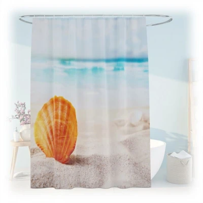 Abbildung von relaxdays Duschvorhang 180x200 cm mit Motiv Breite 180 (Strandmuschel), G, 180x200cm
