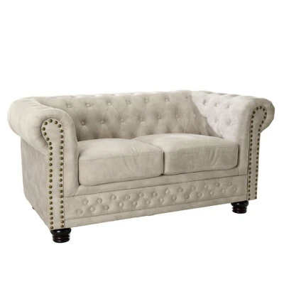Abbildung von riess ambiente Sofa CHESTERFIELD 150cm champagner / dunkelbraun, Einzelartikel 1 Teile, Wohnzimmer · Samt 2 Sitzer mit Armlehne Federkern
