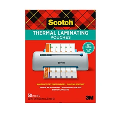 Abbildung von Scotch Dry Erase Thermische Laminierfolien, 50 Stück, 21,5 x 29,5 cm, BlattgröÃŸe, transparentes professionelles Finish (TP3854 50DE)