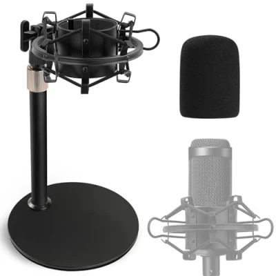 Abbildung von AT2020 Tisch Mikrofonständer mit Mikrofonspinne und Windschutz aus Schaumstoff für Audio Technica AT2020V AT2020USB+ AT2035 ATR2500X Kondensatormikrofon