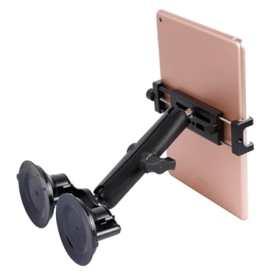 Abbildung von Aluminium Tablet Halterung mit doppeltem Saugnapf Boden für Auto /Boot Windschutzscheibe, Ständer passend iPad Air 13 Zoll M2 (2024), Pro 12,9 und andere 11,938,1 cm Tablets,