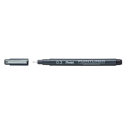 Abbildung von Pentel Pointliner S20P 03A, Fineliner, schwarz, wasserfest und lichtecht, 0.03 mm, 12 Stück