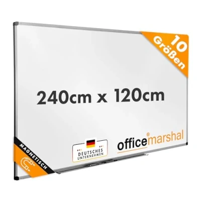 Abbildung von OfficeMarshal Magnetisches Whiteboard 240x120cm mit Alurahmen und Stiftablage für Büro, Heim Schule, Magnettafel kratzfest trocken abwischbar Magentboard