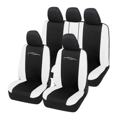 Abbildung von Auto Accessori Lupex Universal Autositzbezüge, Modell Racing, Sitzschutz, vorne und hinten, aus Polycotton (Schwarz Weiß)