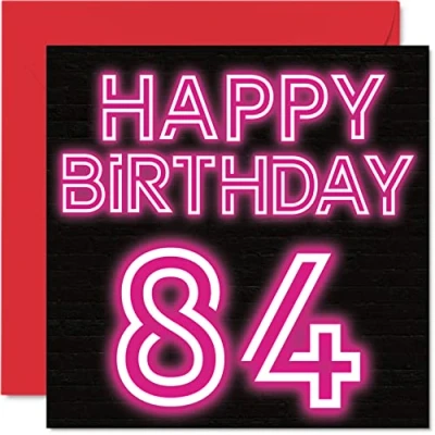Abbildung von Lustige Geburtstagskarte zum 84. Geburtstag für Männer und Frau Neon Glow Happy Birthday Karte Papa Mama Großvater Opa Oma Onkel Tante, 145 mm x Grußkarten,