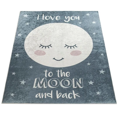 Abbildung von Paco Home Kinderteppich &quot;Aleyna 103&quot;, rechteckig, Kinder Design, niedliches Mond Motiv mit Schriftzug, Kinderzimmer