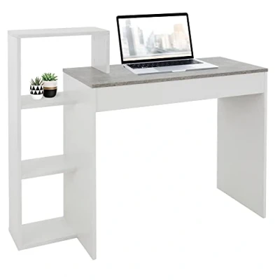 Abbildung von ML DESIGN Schreibtisch Arbeitstisch mit Regal aus Holz 2in1 System für Zuhause/Arbeitszimmer, Bürotisch 110x72x40 cm Weiß/ Beton Optik Computertisch PC Tisch
