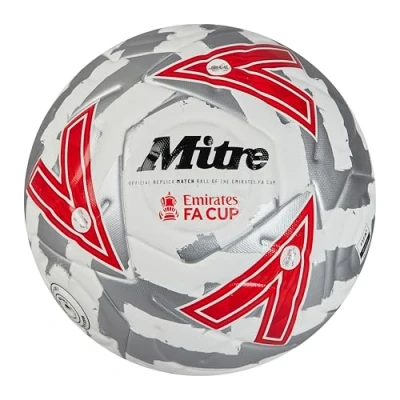 Abbildung von Mitre FA Cup Match Fußball für Unisex Erwachsene, Weiß/Silber/Rot, 5