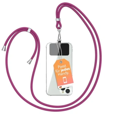 Abbildung von EAZY CASE Handykette Universal zum Umhängen kompatibel mit jedem Handy als Handyhülle Band Handytasche Kette Handyband jeder Hülle kombinierbar Kordel in Pink