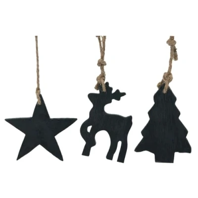 Abbildung von ZauberDeko Hängedeko Holz Schwarz Hirsch Tannenbaum Stern Weihnachten Christbaumschmuck 10,5cm 3 Stück