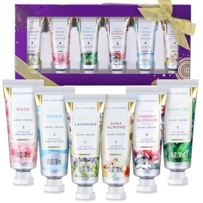 Abbildung von Spa Luxetique Mini Handcreme Set Shea Butter 6tlg Feuchtigkeitsspendende Mit Aloe Vera Und Vitamin E, für sehr Trockene Hände, Weihnachtsgeschenke, Muttertagsgeschenk