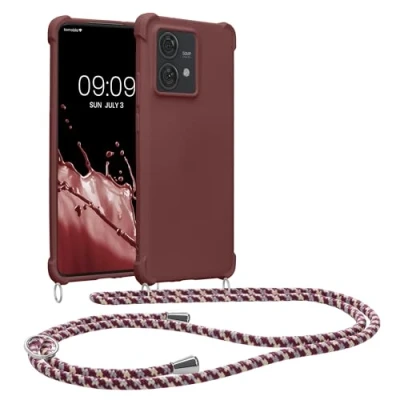 Abbildung von kwmobile Necklace Case kompatibel mit Motorola Edge 40 Neo Hülle Cover Kordel zum Umhängen Silikon Schutzhülle Bordeaux Violett