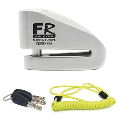 Abbildung von FR sécurité FR110S Hochsicherheits Motorrad Diebstahlschloss SRA geprüftes 10 mm Schacht Scheibenschloss Stahlschutz Sicherheitsschloss Roller Fahrrad, Erinnerungskabel