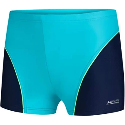 Abbildung von Aqua Speed Moderne Badehosen Jungs eng + gratis eBook Kurze UV Schwimmhosen Junge Training Badebekleidung Gr. 104 24. Turquoise Blau Leo