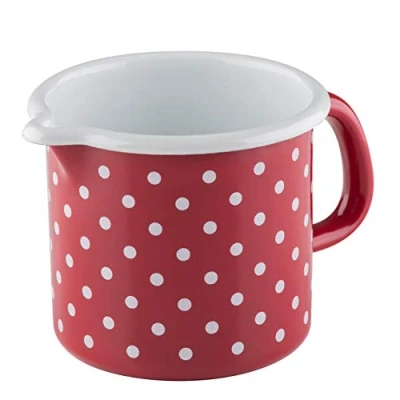 Abbildung von Riess, 0040 077, Schnabeltopf 12, COUNTRY PÜNKTCHEN ROT, Durchmesser 12 cm, Höhe 11.5 Inhalt 1.0 Liter, Emaille, rot/weiß, Induktion