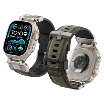 Abbildung von Spigen Dura Pro Armor Armband Entwickelt für Apple Watch Ultra 2/1 49mm, Serie 10 46mm und 9/8/7/6/5/4/SE 45mm,44mm Ersatzarmband mit Metallverbinder Militärgrün