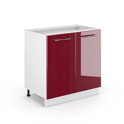 Abbildung von Vicco Spülenunterschrank Fame Line, Bordeaux Hochglanz/Weiß, 80cm mit Regal ohne Arbeitsplatte