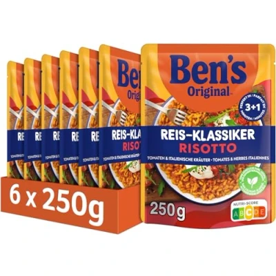 Abbildung von BEN’S ORIGINAL Express Risotto Fertiggerichte Tomaten &amp; italienische Kräuter, schnell und einfach fertig in nur 4 Minuten, 6 Packungen (6 x 250g)