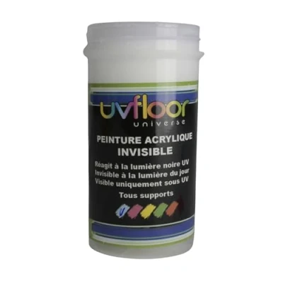 Abbildung von UV Floor Farbe, unsichtbar, Neonblau, speziell für Schwarzlicht und Ultraviolett, 365 nm, flüssig hochpigmentiert, 100 ml