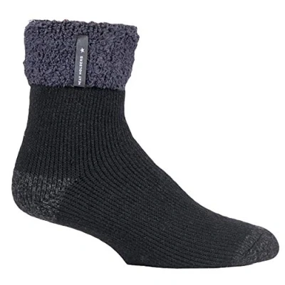 Abbildung von HEAT HOLDERS Herren Flauschig Innenfell Uni und Gestreift Bettsocken/Kuschelsocken für Zuhause (Schwarz (Olwen), 39 45 EU)