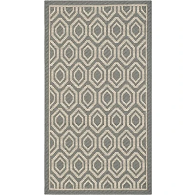 Abbildung von SAFAVIEH Zeitgenössische Teppich für Innen &amp; Außenbereich Courtyard Collection, Kurzer Flor, Anthrazit und Beige, 79 X 152 cm