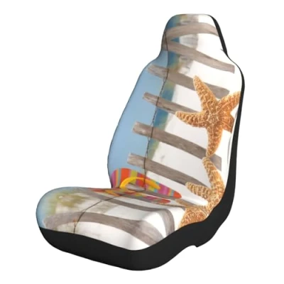 Abbildung von SATUSA Flip Flop Print Autositzbezug, Autositzschoner Vordersitzbezug Set, SUV/LKW/Van/Auto Universal Sitzbezüge