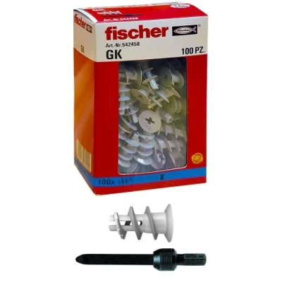 Abbildung von Fischer 542458, GK Dübel, speziell für Gipskarton, inklusive Montagezubehör, grau, 100 pz, Stück