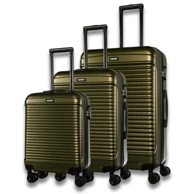 Abbildung von NOWI Kofferset Las Palmas 3 teiliges Koffer Set aus Hartschale mit Kofferwaage und Gurt (ABS) Zahlenschloss, 4 Doppelrollen, 360 drehbar, leicht &amp; robust Reisekoffer (metallic grün)